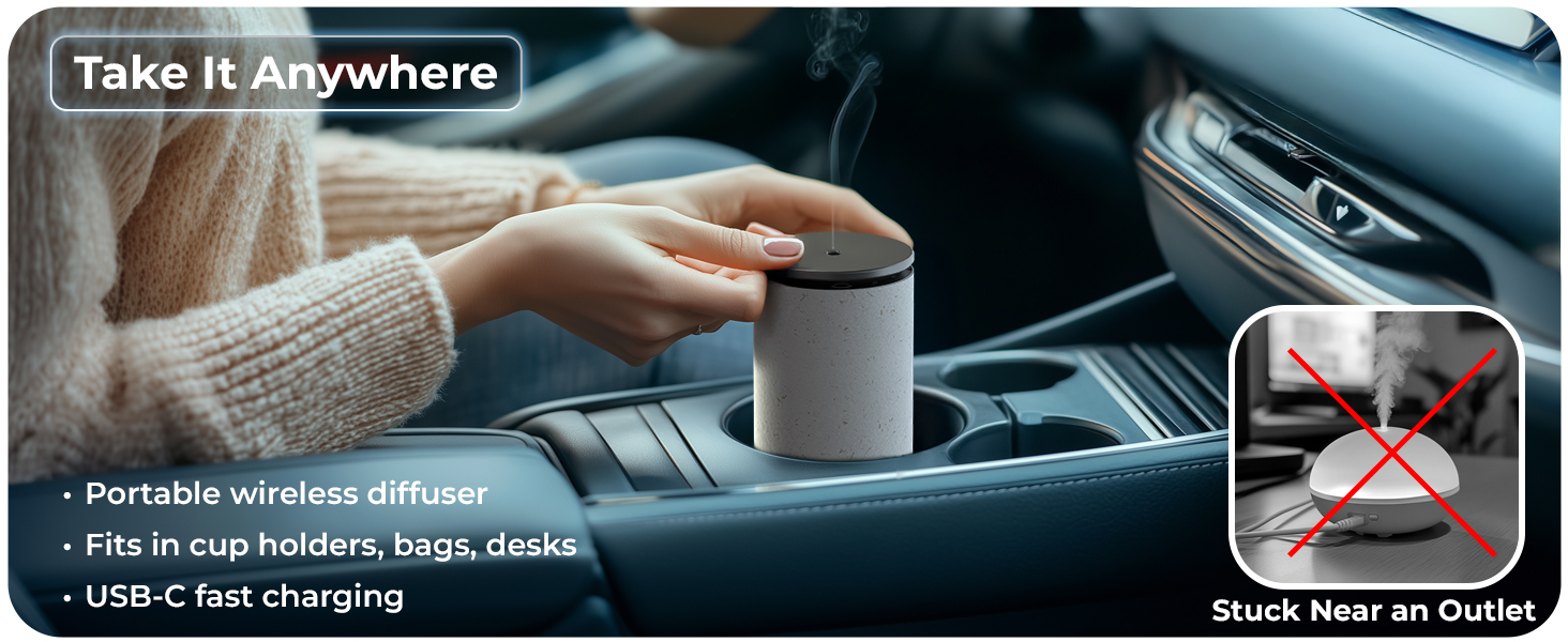 Cooper Bliss Car Diffuser for Essential Oils – portable, wireless diffuser, USB-C fast charging