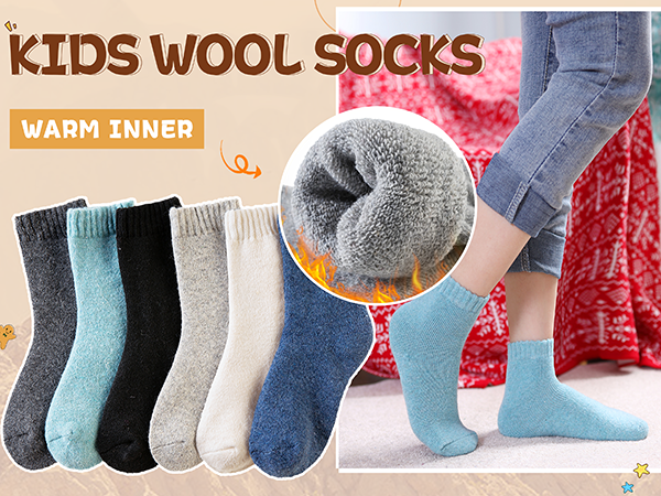 Kids Merino Wool Socks Boys Girls Hiking Boot Winter Thermal Warm Cozy Soft Toddler Thick Crew Socks