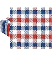 Whaline 80Pcs Patriotic Paper Napkins Red Blue White Buffalo Plaid Disposable Napkins 4th of July...
