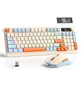 FREEWOLF T96 Smart Display Wireless Gaming Keyboard and Mouse Comb, 94Key LED Lighting Rechargeab...