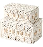 VinneGenzz 2PCS Bohemian Macrame Storage Basket with Lid Organza Gift Bags Decorative Wood Beads ...
