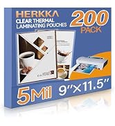 HERKKA 200 Pack Laminating Sheets, Holds 8.5 x 11 Inch Sheets, 5 Mil Clear Thermal Laminating Pou...