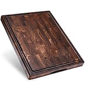 Sonder Los Angeles, Made in USA, Large Thick End Grain Walnut Wood Cutting Board with Non-Slip Fe...