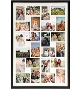 Wodhels 34.5x23.8 Inch Large Wooden Collage Picture Frame for Wall - 24 Opening 4x6 Multi Photo F...