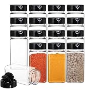 Bekith 16 Pack 9 Oz Plastic Spice Jars Bottles Containers with Black Cap – Perfect for Storing Sp...