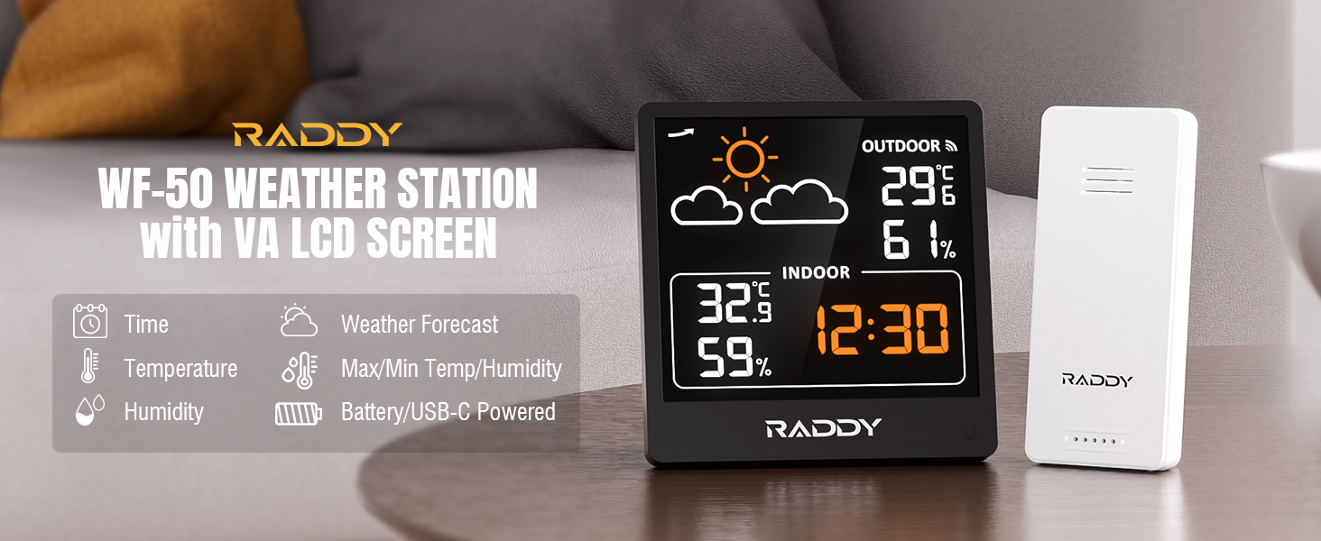 Raddy WF-50V Indoor Outdoor Thermometer Hygrometer