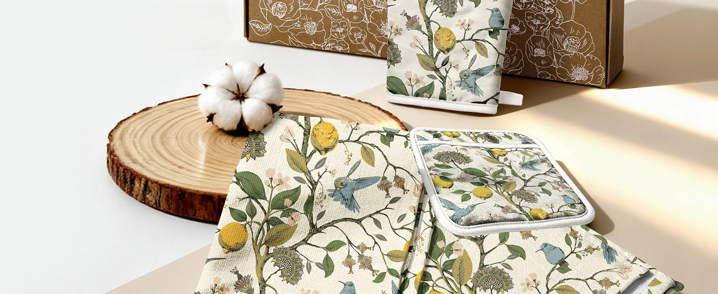 Miss Adola Cotton Kitchen Towels, Oven Mitt and Pot Holder Sets