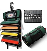 Faoyoon Heavy Duty Roll Up Tool Bag, 5 Zippered Pockets Color Coded (1 Wrench Roll) Tool Wrap Rol...