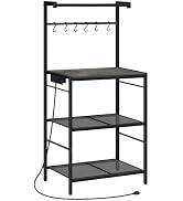 MAHANCRIS Bakers Rack with Charging Station, Microwave Stand with 6 S-Shaped Hooks, 4-Tier Storag...