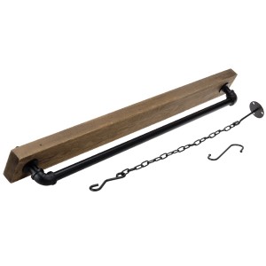 Industrial Pipe & Wood Ceiling Mounted Hanging Pot Rack with 8 S-Hooks