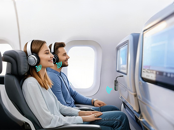 Bluetooth transmitter for airplane with dual connections
