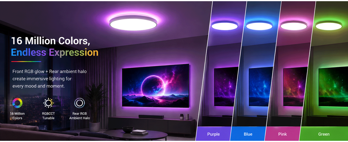 WULILI RGB Ceiling Light with 16 million colors and ambient backlight