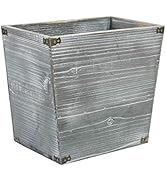 VERGOODR Grey Farmhouse Style Torched Wood Trash Can Waste Bin with Decorative Metal Brackets Tra...