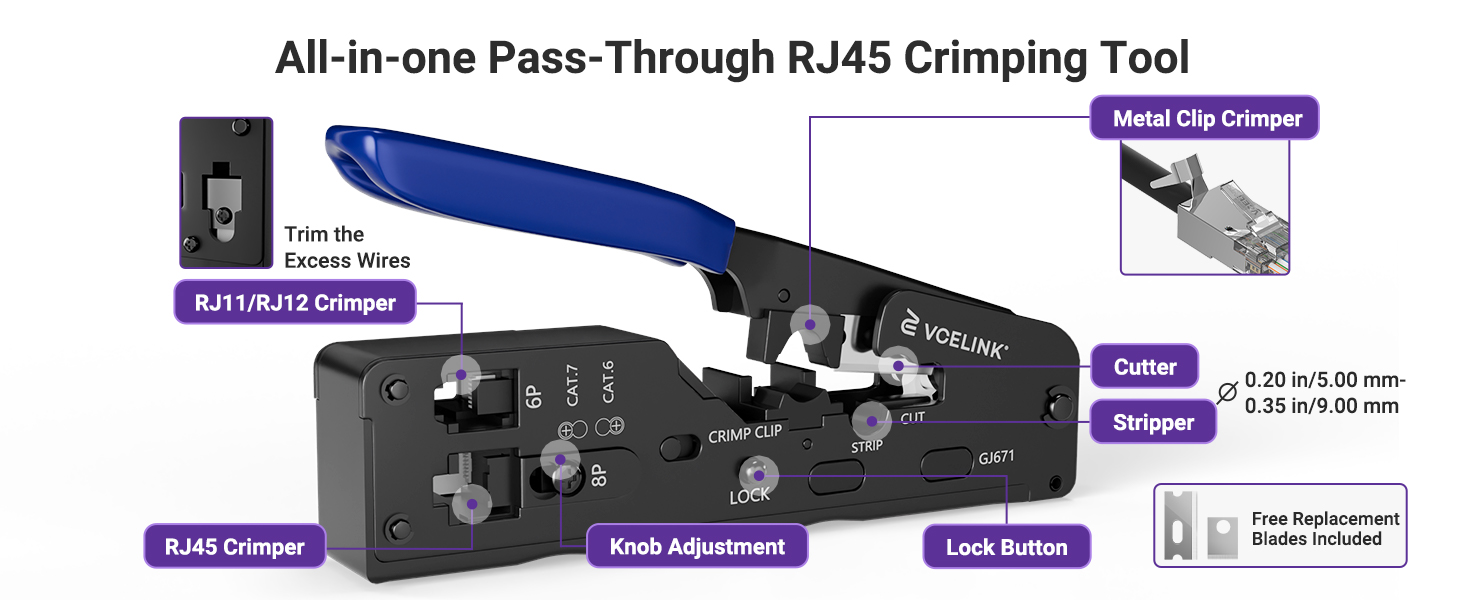 ALL IN ONE Pass through RJ45 crimping tool