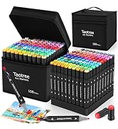 Taotree Alcohol Markers 100 Colors with Case & Holders, Dual Tips Art Coloring Markers Pens, Chis...