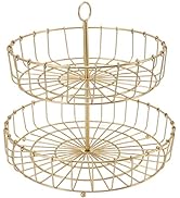 Tiered Fruit Bowl, 2 Tier Fruit Basket, Golden Fruit Basket Iron Round Golden Nordic Household Sn...
