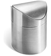 LOVEINUSA Mini Trash Can with Lid, 1.5l Small Garbage Bin Brushed Stainless | Steel Desk Trash Ca...