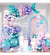 Mermaid Balloon Garland Arch Kit,145pcs Purple Pink Blue balloons with Little Mermaid Tails Birth...