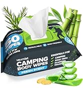 Camping Essentials - Body Wipes for Camping Adults Bathing No Rinse - 50 XL Deodorant Bathing Sho...
