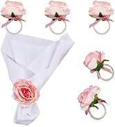 HOBBIESAY Napkin Rings Set of 6 Flower Paper Napkin Rings Holders Champagne Rose Pearl Napkin Buc...