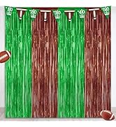 2 Pack Football Party Decorations, 3.28 FT x 7.05 FT Tinsel Backdrop, Brown Green Foil Fringe Cur...