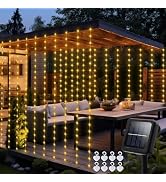 Solar Curtain Lights 7.9ft x 6ft 144 LED Outdoor Curtain Lights Waterproof with Timer 8 Modes for...