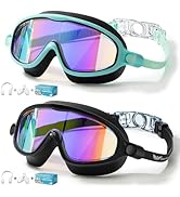 AzureWings 2 Pack Swim Goggles for Kids, No Leak Anti-Fog Anti-UV Swimming Goggles for Boys Girls...