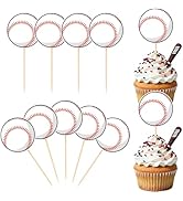 Hooqict 40Pcs Baseball Cupcake Toppers Baseball Birthday Cake Topper Decorations Cupcake Picks fo...