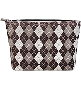 STARDW Parallel Checkered Makeup Bag Cute Cosmetic Bags for Women Girls, Travel Toiletry Bag Larg...
