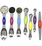 Multicolor Magnetic Measuring Spoons Set with Leveler - Stainless Steel, Stackable, Fits Spice Ja...