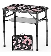 YihuiKo Small Camping Table, Vintage French Butterflies Pattern Folding Table, Adjustable Height,...