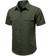 JEMITOP Men's Casual Stretch Regular Fit Shirt Button Down Short Sleeve Work Shirts with Two Pockets