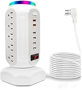 Power Strip Tower 15 Outlets 6 USB Ports, Surge Protector with Colorful led Light & USB Fast Char...