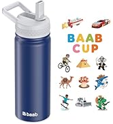 baab 18 oz Kid Water Bottle, Insulated Water Bottle with Straw & Stickers, 18/8 Stainless Steel V...