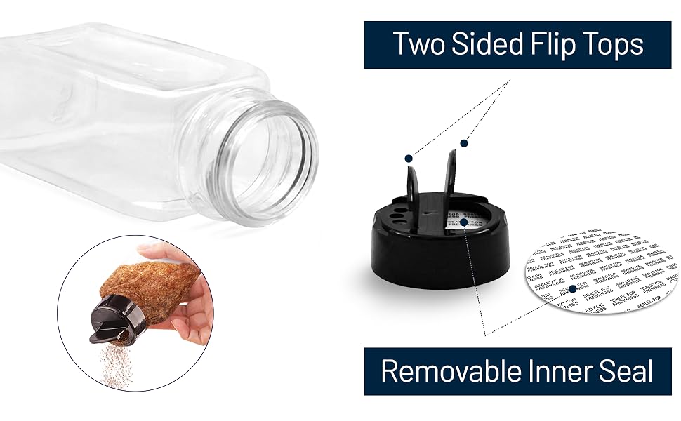 Plastic Spice Jar with Black Screw Lids