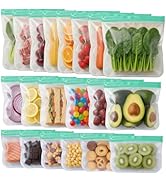 Anelueeoo 20 Pack Reusable Freezer Bags,Leakproof Reusable Food Storage Bags BPA Free Healthy Foo...