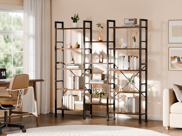 Home Office Triple Bookshelf With More Storage Spaces