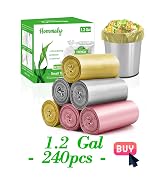 pink small 1.2 gallon trash bags, gray garbage bags, gold trash can bin liners, waste basket liner