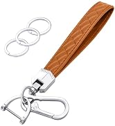 OHKYOOT Leather Wristlet Keychain,Car Key Chain Wrist Keychain with 3 Key Ring and Anti-Lost D Ri...