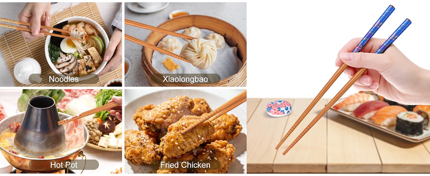 Reusable Bamboo Chopsticks with Ceramic Holders Japanese Style Natural Bamboo Chop Sticks