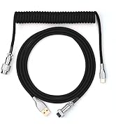 Black coiled cables with metal connectors at ends, showing multiple USB and audio connection options.