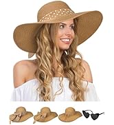Senker Fashion Sun Hats for Women, Wide Brim Floppy Beach Straw Hat for Summer Travel Vacation Fo...