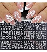 Flowers Nail Decals 3D Self-Adhesive White Floral Nail Art Stickers Wedding Lace Floral Nail Supp...