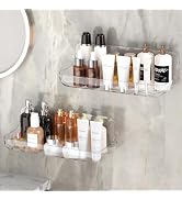 FEPTUASE Clear Shower Shelves, 2 Packs Acrylic Bathroom Shelves, Self Adhesive, No Drilling, Tran...
