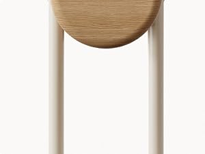 Sequential images showing assembly or installation steps of what appears to be a cylindrical furniture piece with wooden or metal legs.
