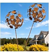 Lidengle 2 Pack Metal Flower Stakes for Outside, 3D Rusty Metal Plants Garden Statues Yard Art, O...