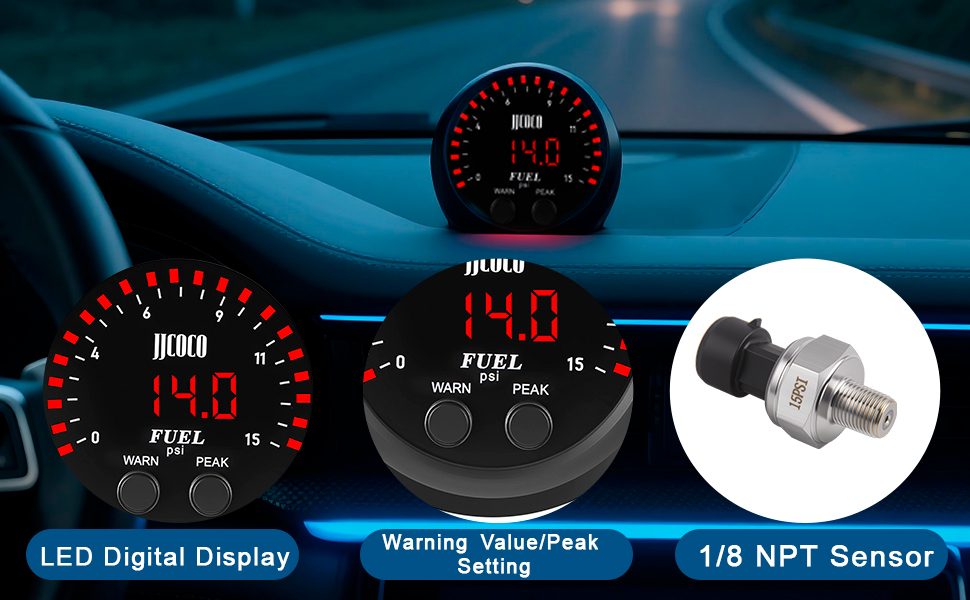 15PSI LED display fuel pressure meter