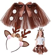 DOITOOL Reindeer Costume Kids, Reindeer Tutu Deer Headband, Christmas Costume Girls Antlers Headb...