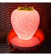 Strawberry Night Light, Cute Silicone Strawberry Lights Kawaii Room Decor, USB Rechargeable Bedsi...