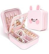 Tizuxa Cute Bunny Travel Jewelry Case with Mirror, Silicone Portable Mini Small Jewelry Box Organ...